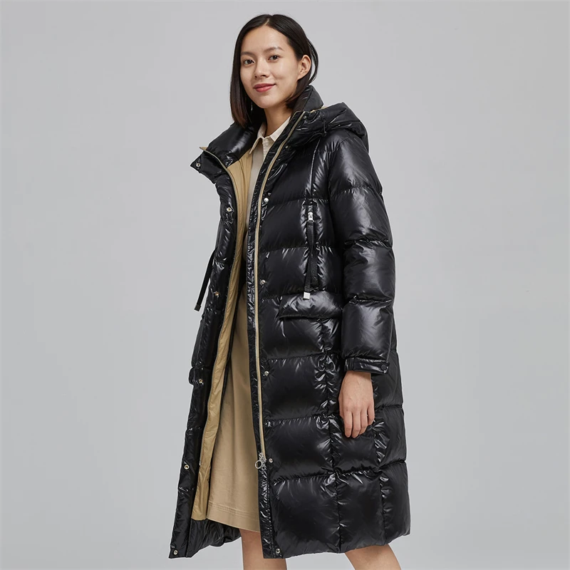 New style luxury plus size women shiny puffer jacket tall  waterproof womens down coat