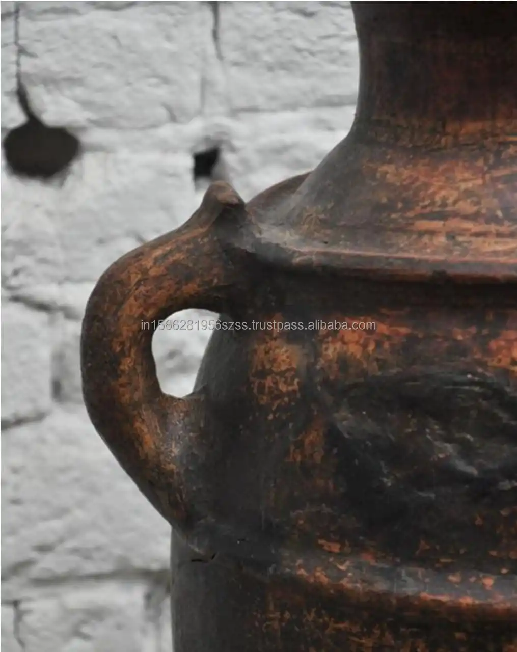 Antique terracotta two handle pot with antique finishing for home, restaurant or hotel decor