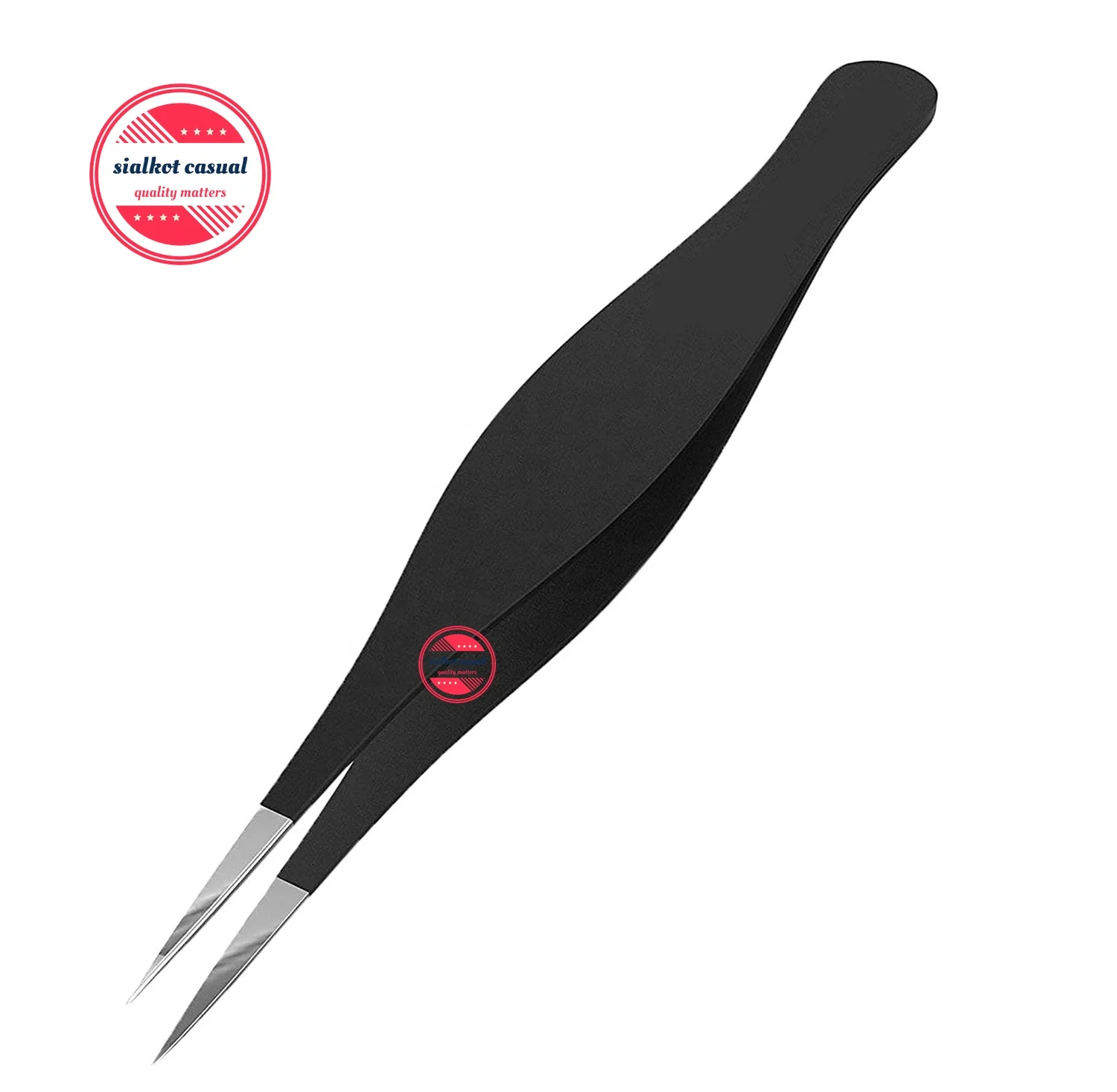 2 Piece Set Black Hair Tweezers Point+Slant Ingrown Hair Removal - Blackhead and Splinter Tweezer with Sharp  Needle Nose Point