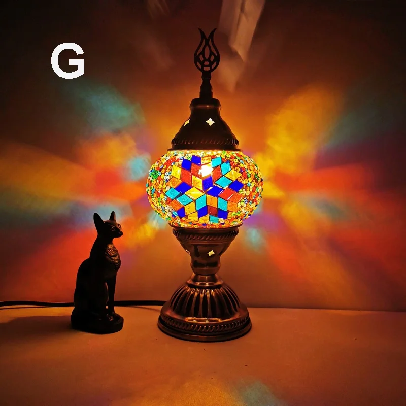 Table Lamp Decorative Handcrafted Small High Quality Dropshipping Turkish Mosaic Glass Iron Modern Novelty LED Bedroom 1 Piece