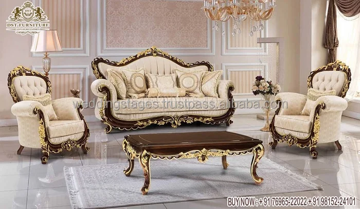 Indian Heavy Carved Design Sofa Set for Rich House French Style Hand Carved Living Room Set Italian Style Living Room Sofa Set