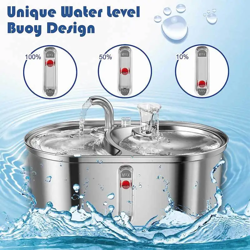 multi pets 2 in 1 two bowls water food stainless steel pet water fountain