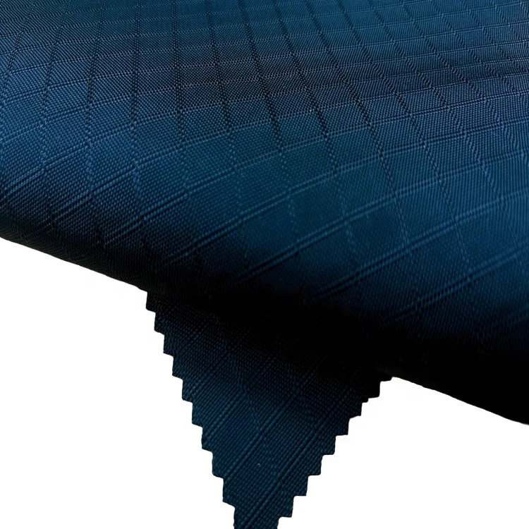 Black Square Water Repellent PU Coating Nylon Ripstop Fabric For Bags Suitcase Luggage