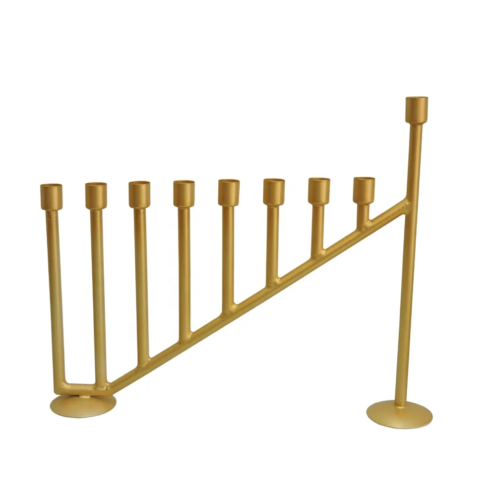 Handmade Customized Hanukkah Golden Menorah Candle Holder for light decoration, 9 lights candle stand, wholesale menorah