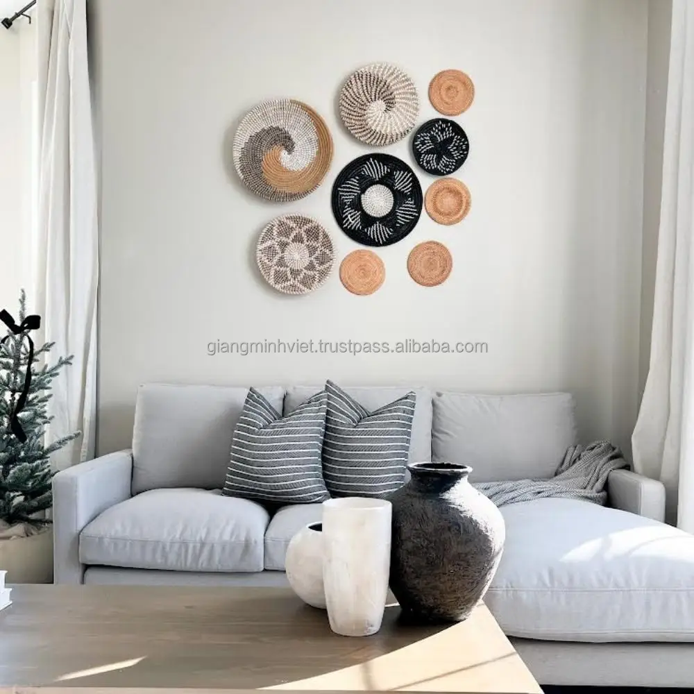 High Quality Set 9 of African Seag Wall Baskets Decor Hanging Basket for Boho Wall Decor 100% Handmade from Vietnamese