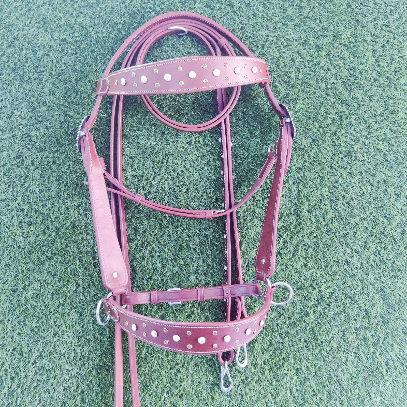 Bit less bridle cum headstall fancy style tan colour leather western witless bridle decorative horse bridle