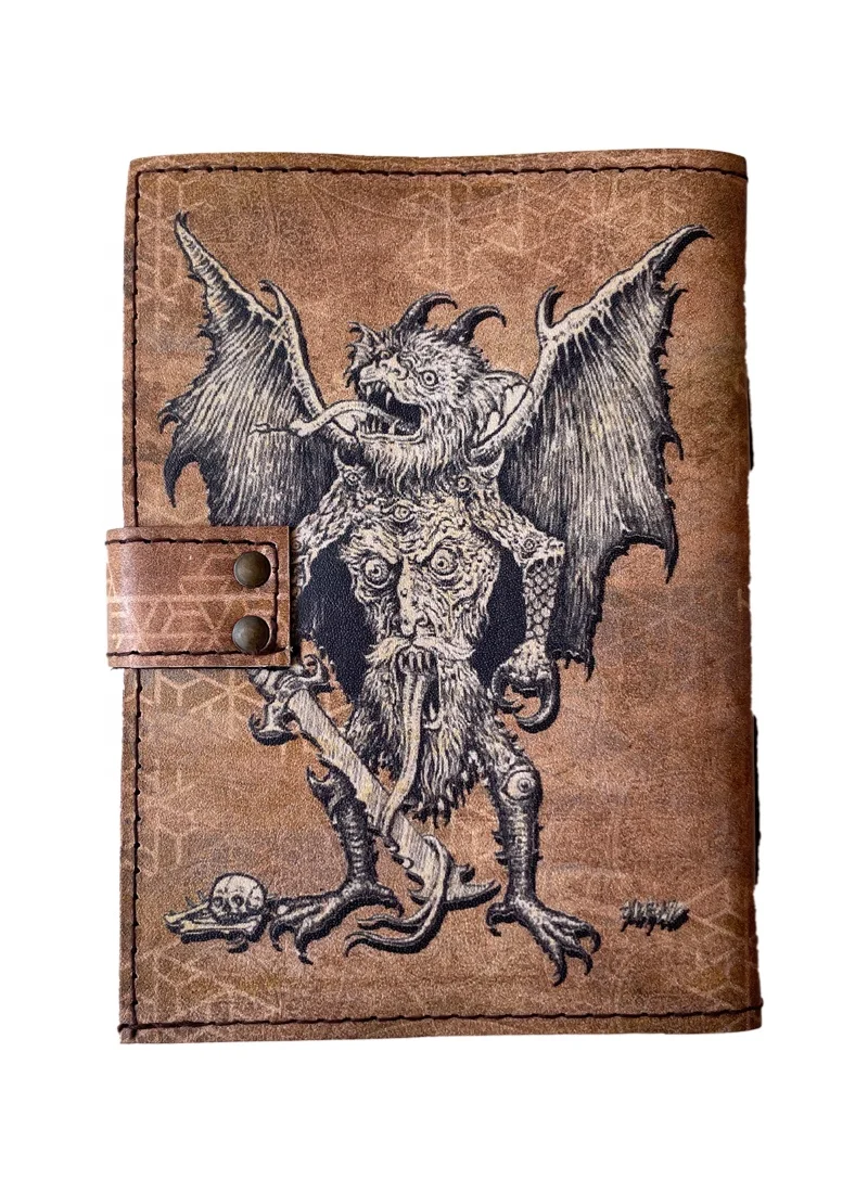 Printed dragon Handmade Cotton Paper Leather Journal Vintage Paper Notebook & Sketchbook planner Retro Collage Poster Design