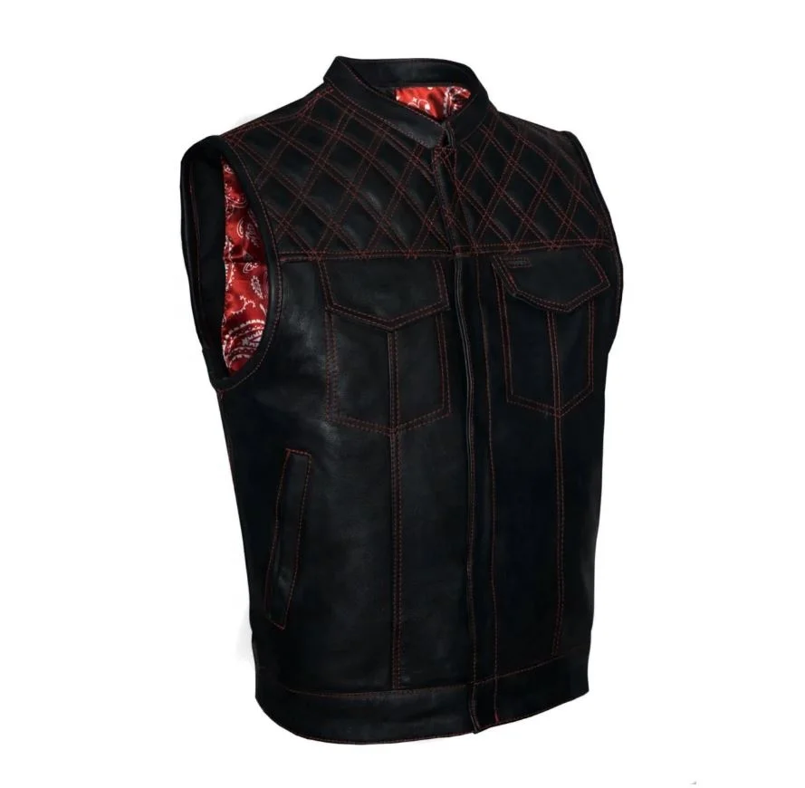 Smart White Stitch Leather Vest made in 100% Leather Motorcycle Riding Waterproof Biker Waistcoat