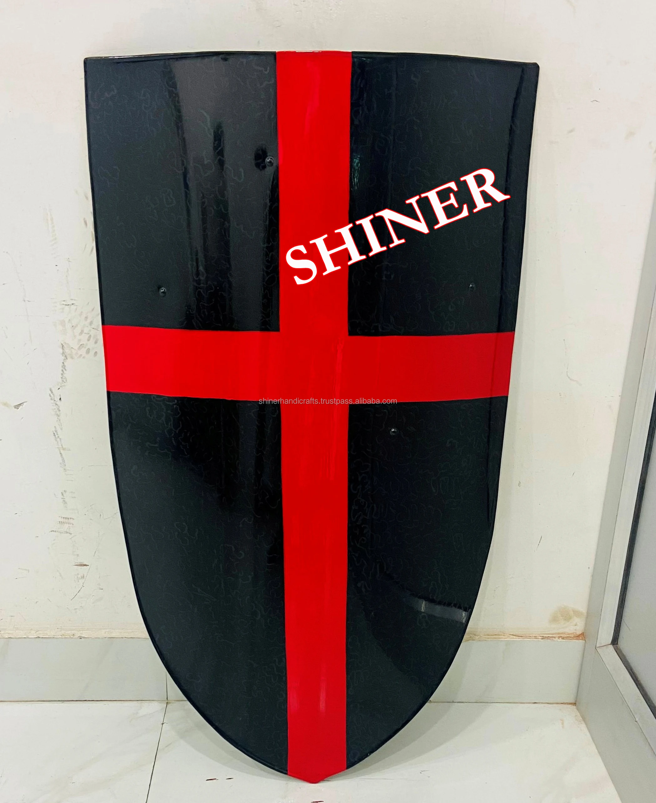 Medieval Crusader Black Shield for Knight Warrior Red Cross Templar Shield Costume Battle Play Halloween Cosplay Shield Wall Dec