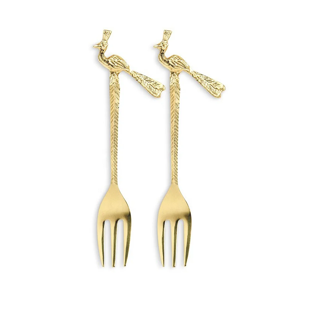 Bright Golden Brass Table Fork With Handmade Camel Design End Handle Royal Dinning Fork New Design Fruit Fork Set