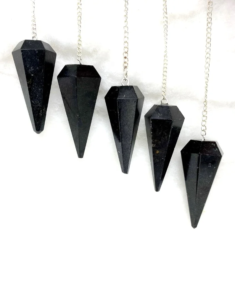 Black Agate Crystal Dowsing Pendulum Carved Quartz Gemstone Swinging Chakra Feng Shui Style Rose Quartz with Lapis Lazuli