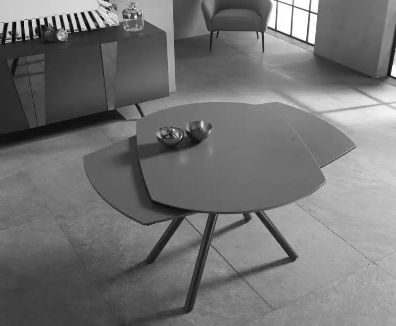 Sintered Stone Top Metal Legs Nordic Modern Extension Extendable Rectangular Dining Table