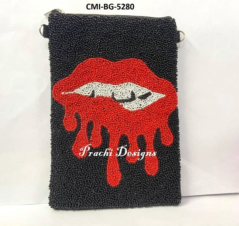 Fleur De Lis Saints Football Sports Team Seed Beaded Cell Phone Purse Bag Pouch