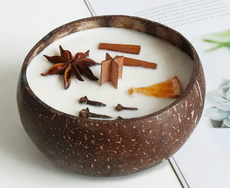Coconut Shell Bowls Candle Soy Wax Coconut Candle With Wood Wick Made In Vietnam
