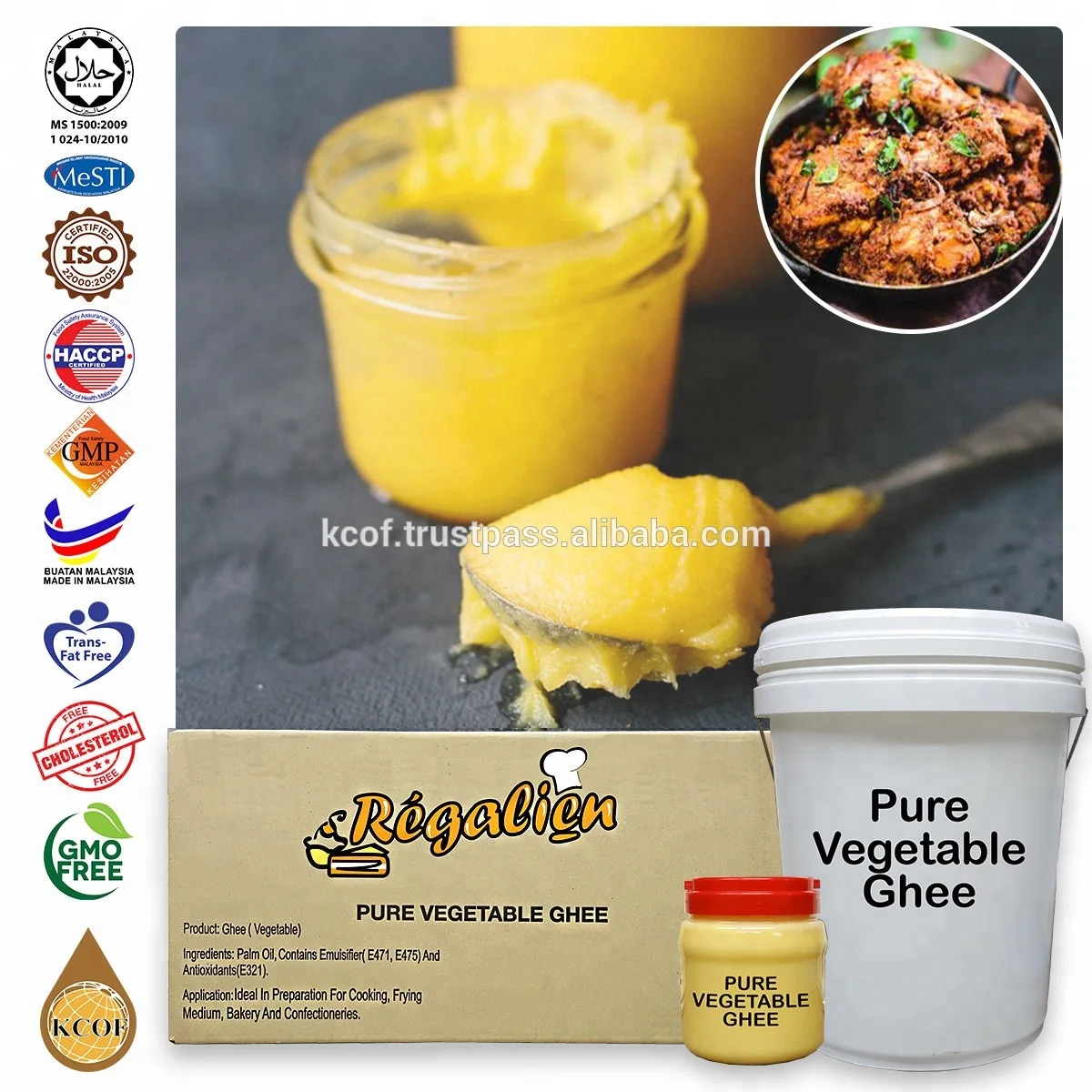 Regalien Premium Quality Vegetable Ghee Halal ISO HACCP & GMP Certified Made with Palm Oil for Cooking Blended Drum Packaging