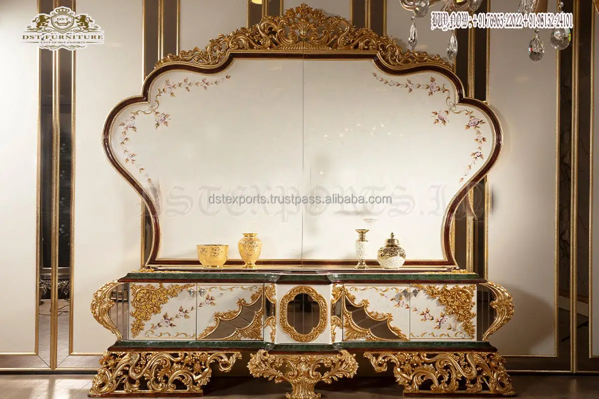 Italian TV Wall Unit With Cabinet Classic Hand Carved TV Units for Home Furniture Luxury Designer Tv Cabinets for Home