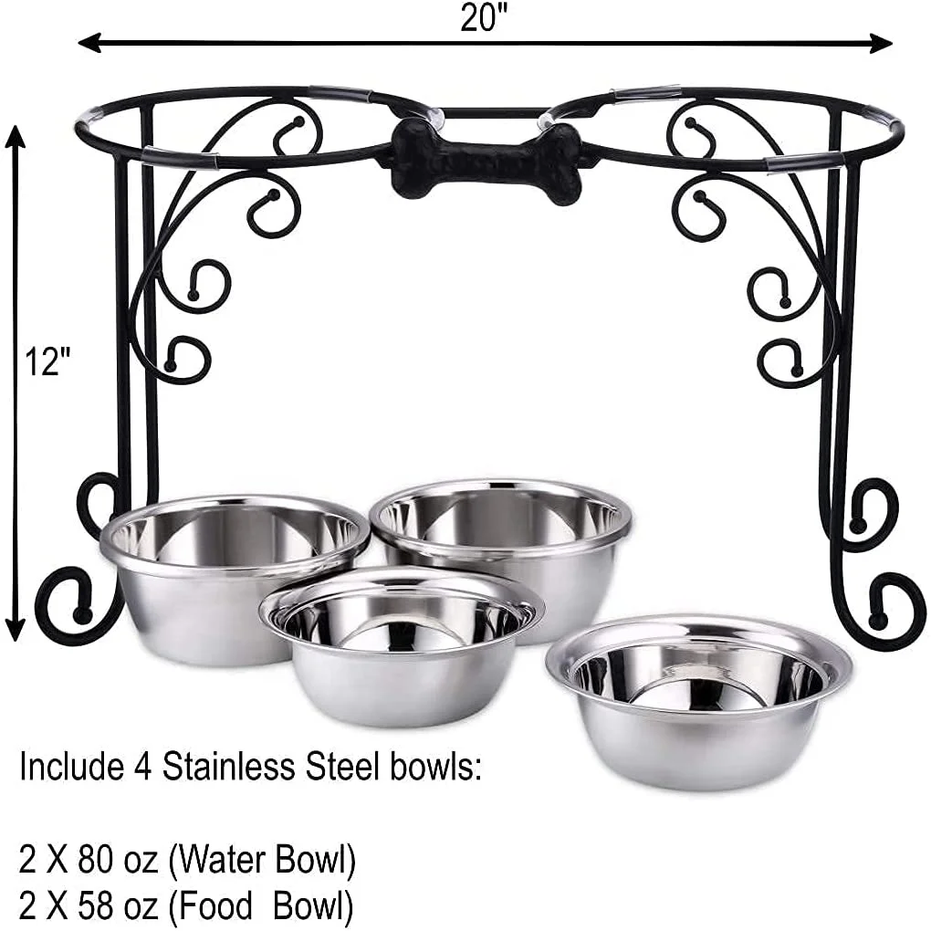 Black wire stand designer stainless steel  pet food and water bowl for puppies and cats in Customized Size and Color