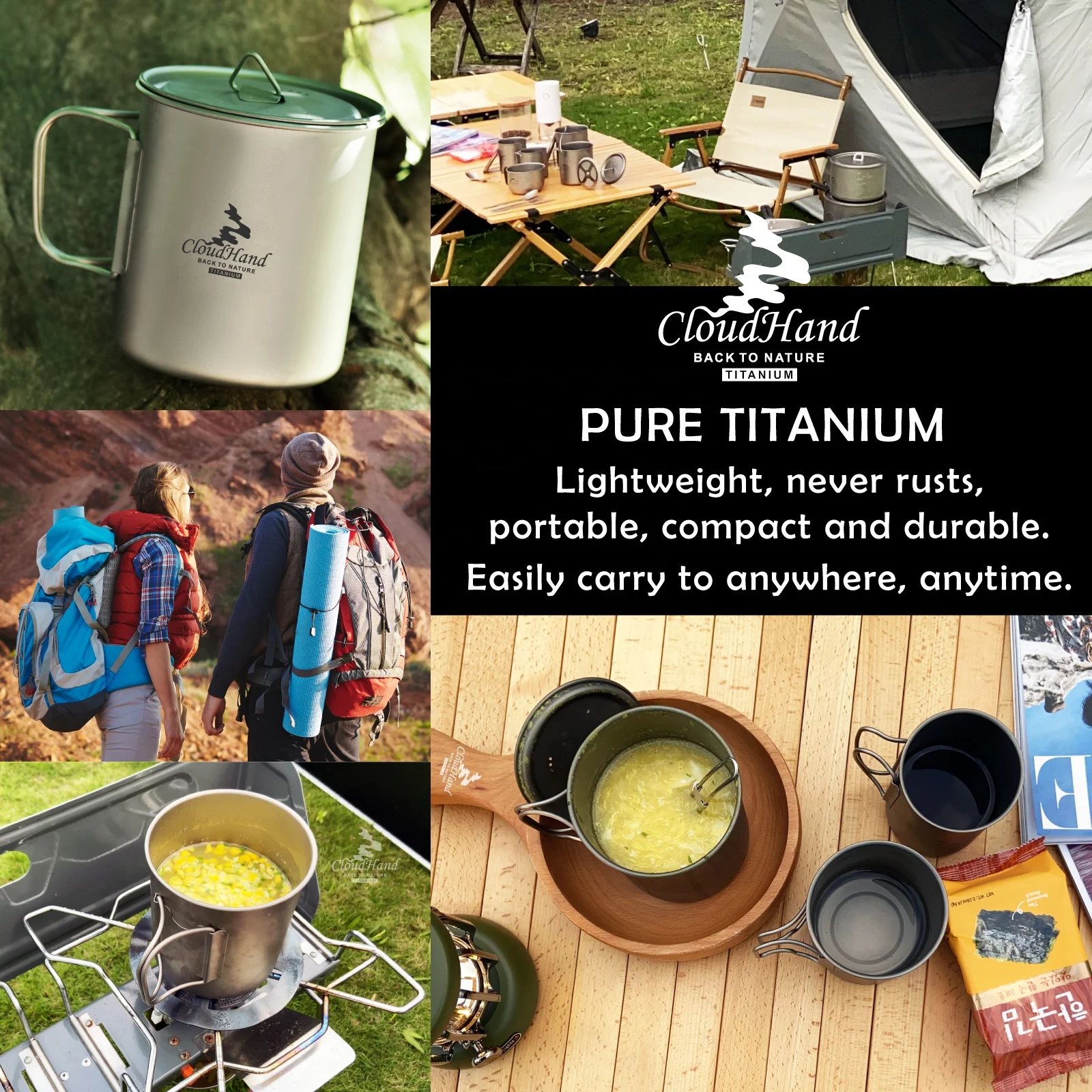 Food grade Titanium Mug 300/450/500/750ml Portable Outdoor Camping Titanium Cup