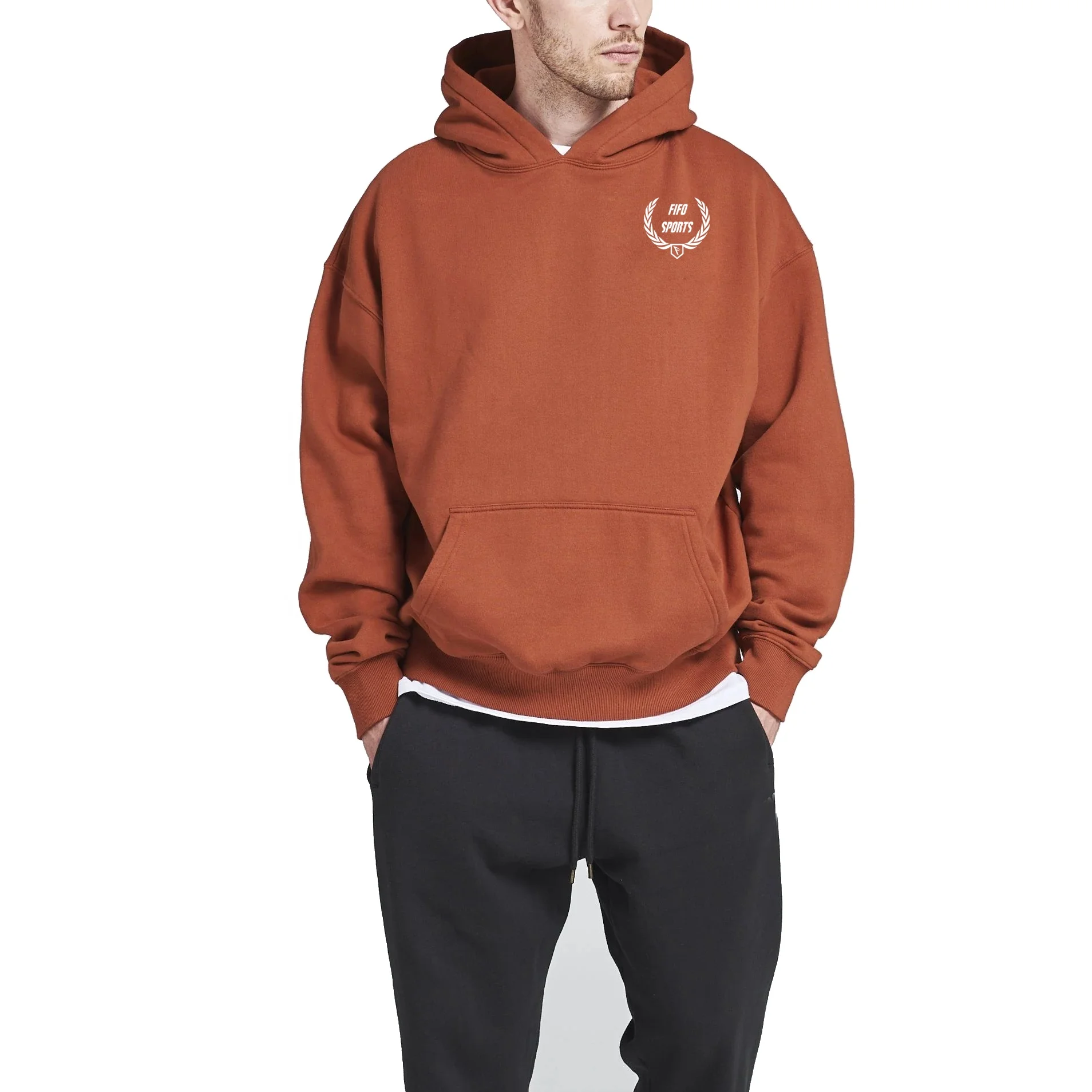 Custom 465-485 gsm oversize fleece boxy hoodie men green rue porter organic cotton hoodie