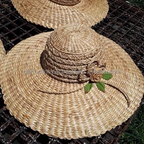 Trendy Vintage Handwoven wide Brim Seagrass Straw Water Hyacinth Beach Hats for Women Gifts from Vietnamese Manufacturer