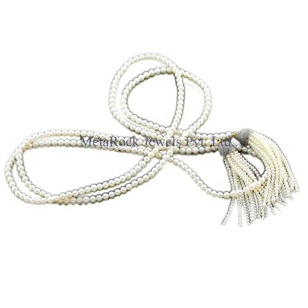 925 Silver Diamond Pearl Gemstone Beads Necklace by Metarock Jewels