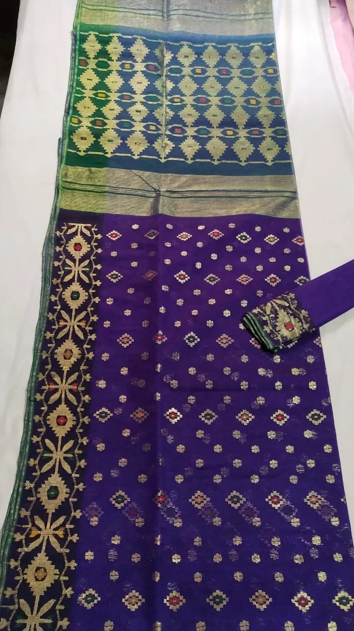 Deshi Dhakai jamdani zamdani Shari for women JAMDANI FABRIC blue RED GREEN Golden sky blue