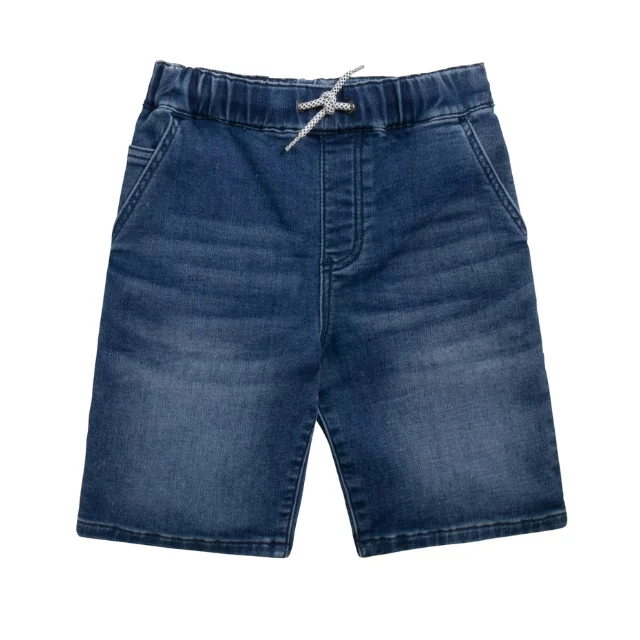 Apparel Woven Blue Jeans Straight Leg Elastic Waist Denim Shorts Drawstring Pants Children Clothes Sets Zipper Fly Boy Shorts
