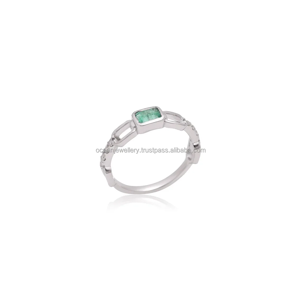 Wholesale 14k White Gold Emerald Band Ring Horizontal Ring Tribal Ring For Women