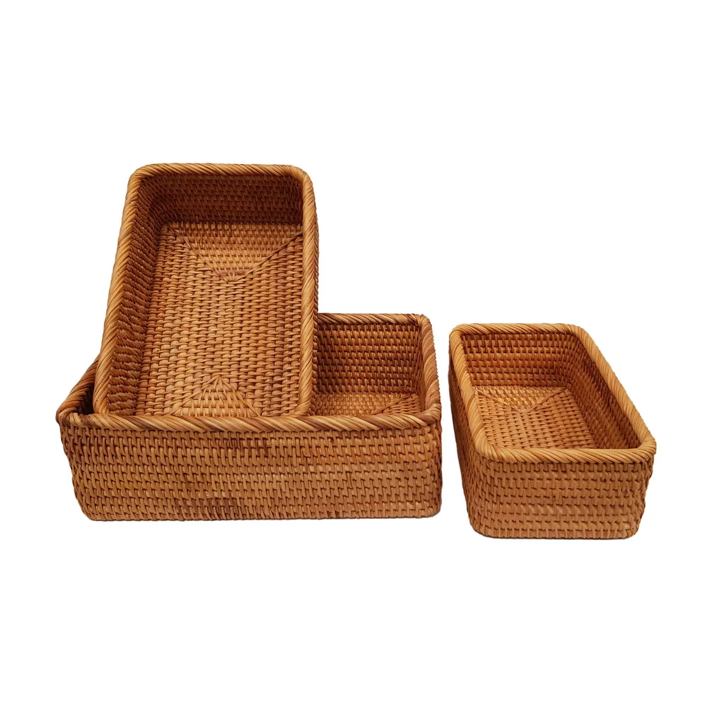 High Quality BHMT 10016/3 Communion Ware Set Natural Rattan Tray and Disk Storage Baskets Made in Vietnam