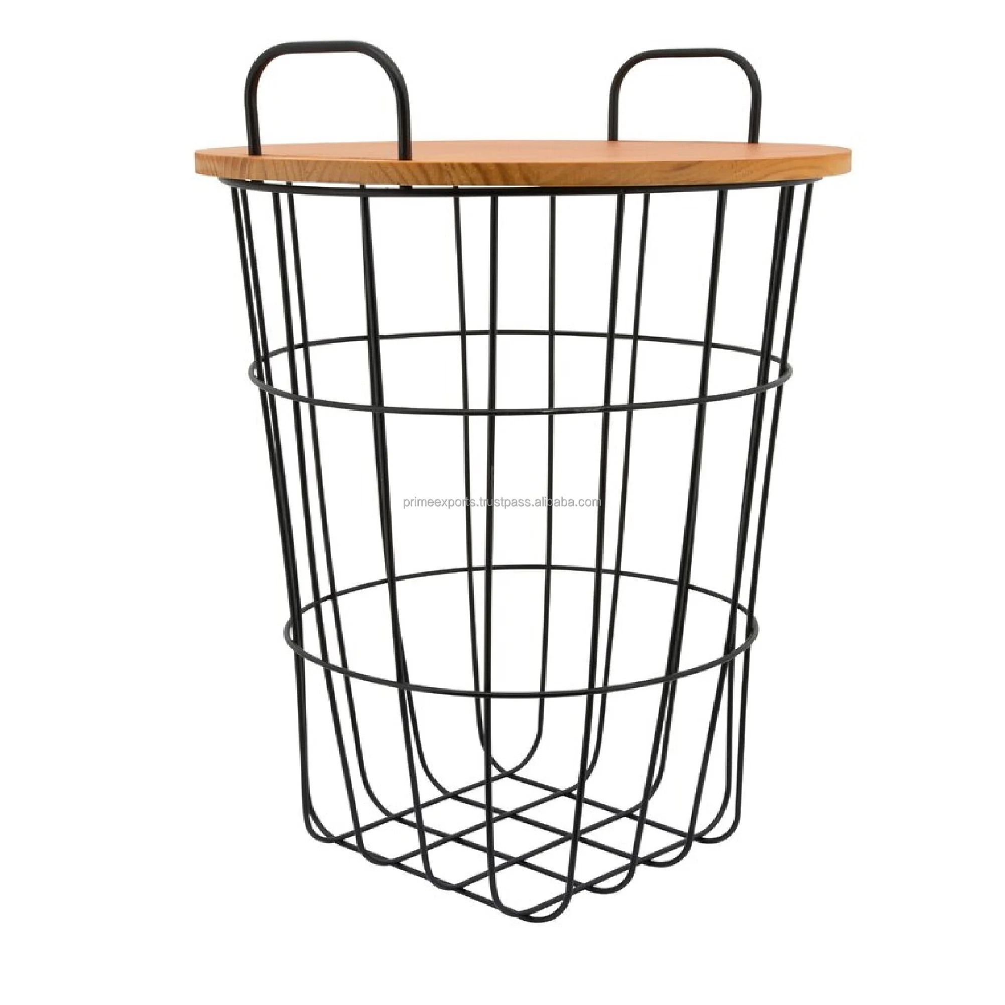 
Modern Decorative Handmade Iron Laundry Basket Black Coated With Wooden Lead Scandievean And European Style For Home Decor 
