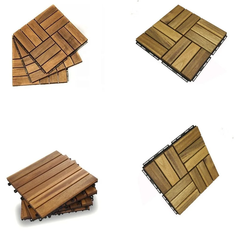 Acacia Wood Interlocking Deck Tiles, Plastic wood composite interlock deck tile or Plastic Decking Flooring Tiles B6865