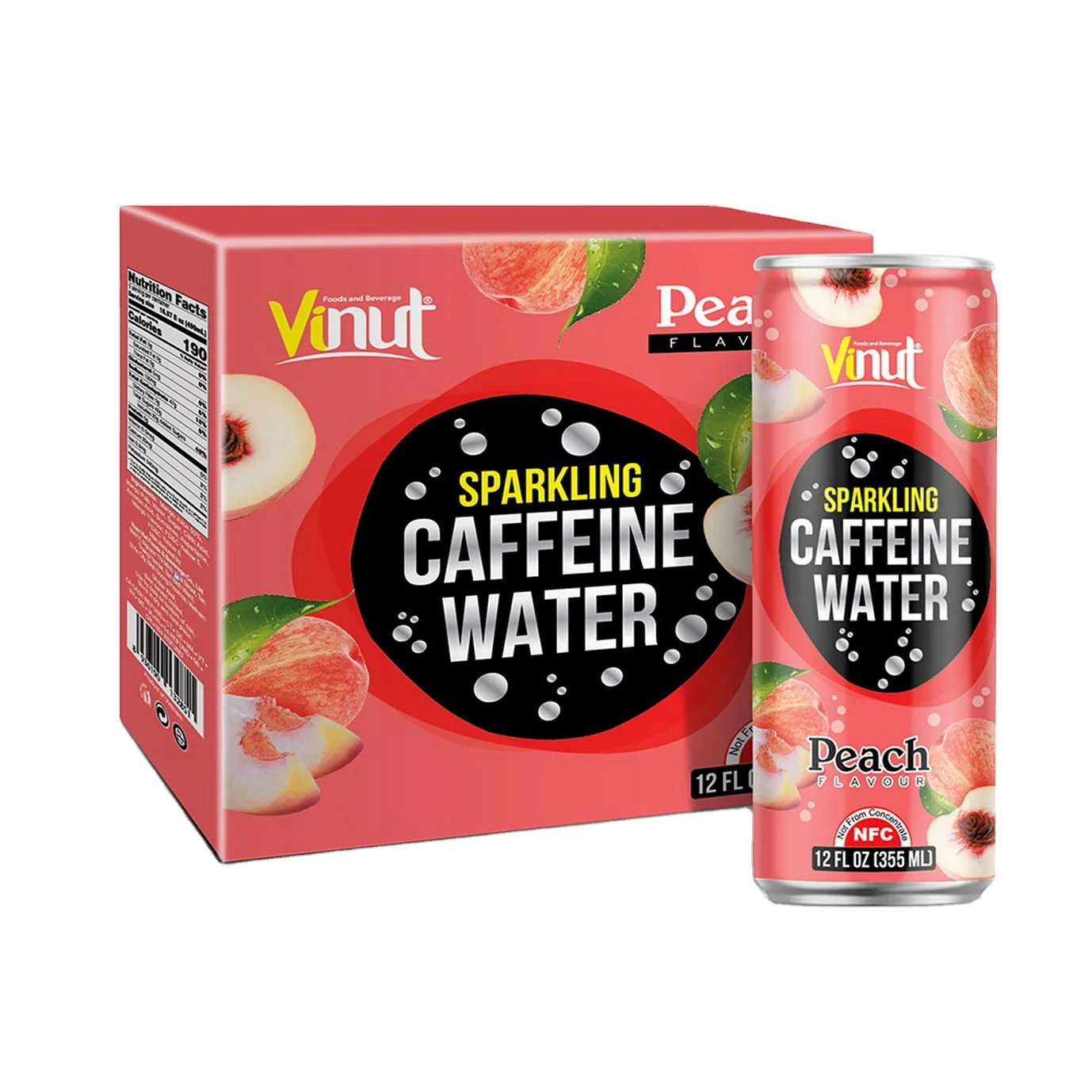 
355ml Carbonated drinks VINUT Box 4 Cans Caffeine water Peach Exporters Best Price High Quality Beverage Product Development 