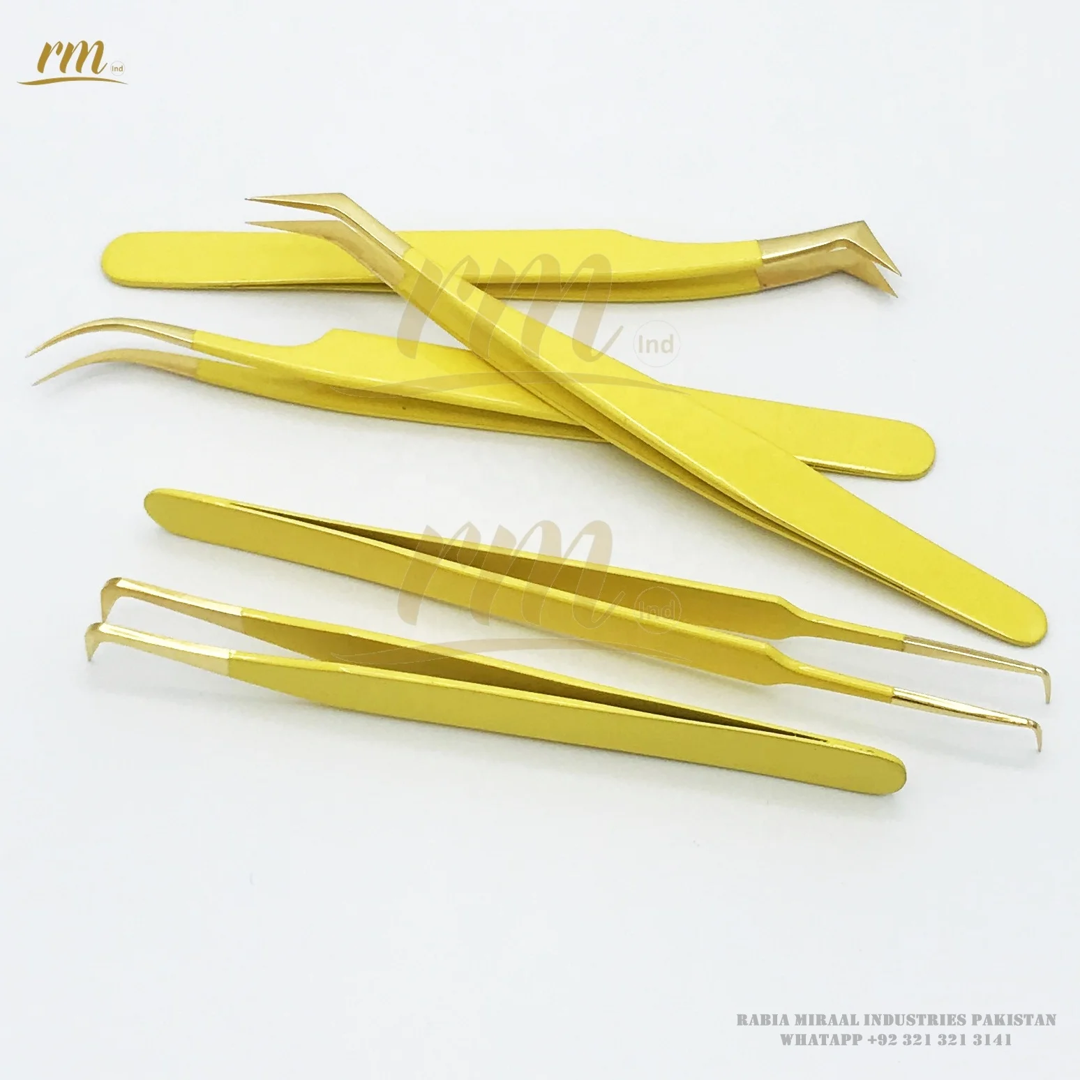 Professional Eyelash Extension Tweezers Custom Logo Packing Dolphin Shape Butter Yellow Shiny Gold Fiber Stainless Steel Plain