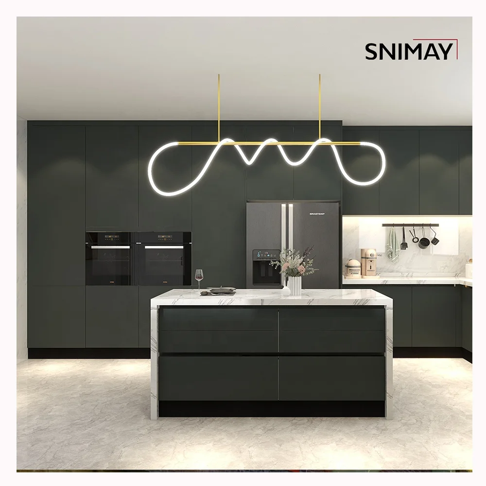 Simple Design Gray Kitchen Design Wooden Lacquer Modular Kitchen Cabinets