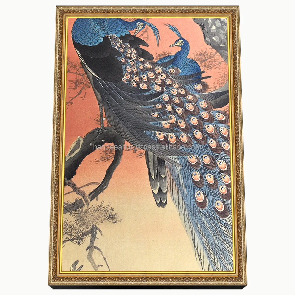 Canvas print with frame Two peacocks on a tree branch for bed room