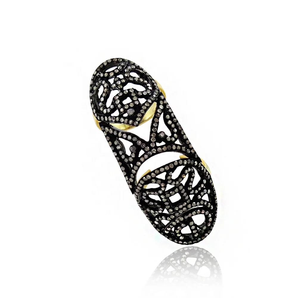 Solid 925 Silver Black Rhodium Diamond Knuckle Ring by Metarock Jewels