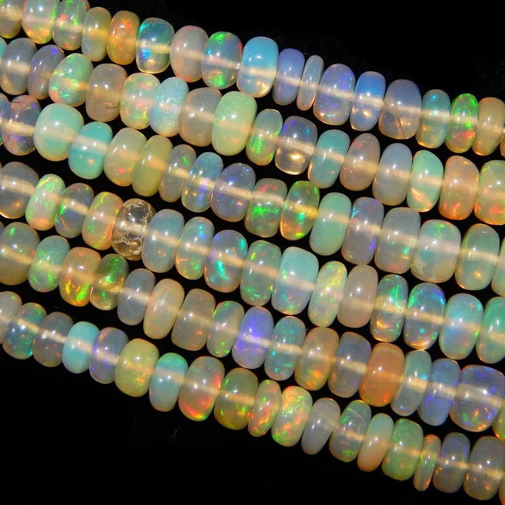Natural Gemstone Ethiopian Opal Plain Rondelle Loose Beads For Making Designer Jewellery