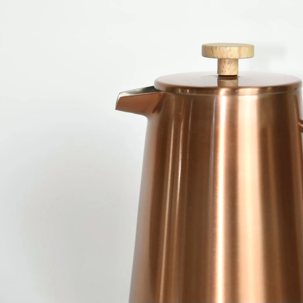 Manufacturer Food Grade Stainless Steel French Pres Coffee Maker Copper Color Wood Handle With Triple Filter Coffee Press