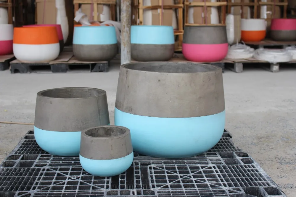 Affordable Price Set Of 3 Large Size Outdoor Round And Rectangle Square GRC Fiber Concrete Pottery Flower Pot For Garden