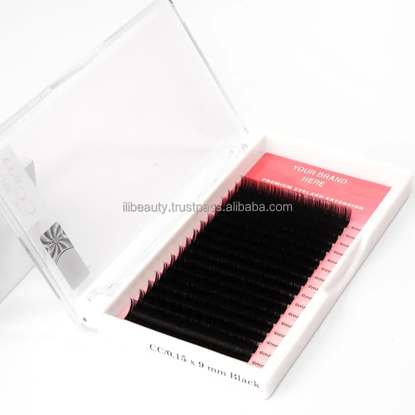 Custom Luxury Individual Eyelash Extension Natural C/CC/D/DD Curl Soft Silk Volume Dark Matte Faux Mink Eyelashes