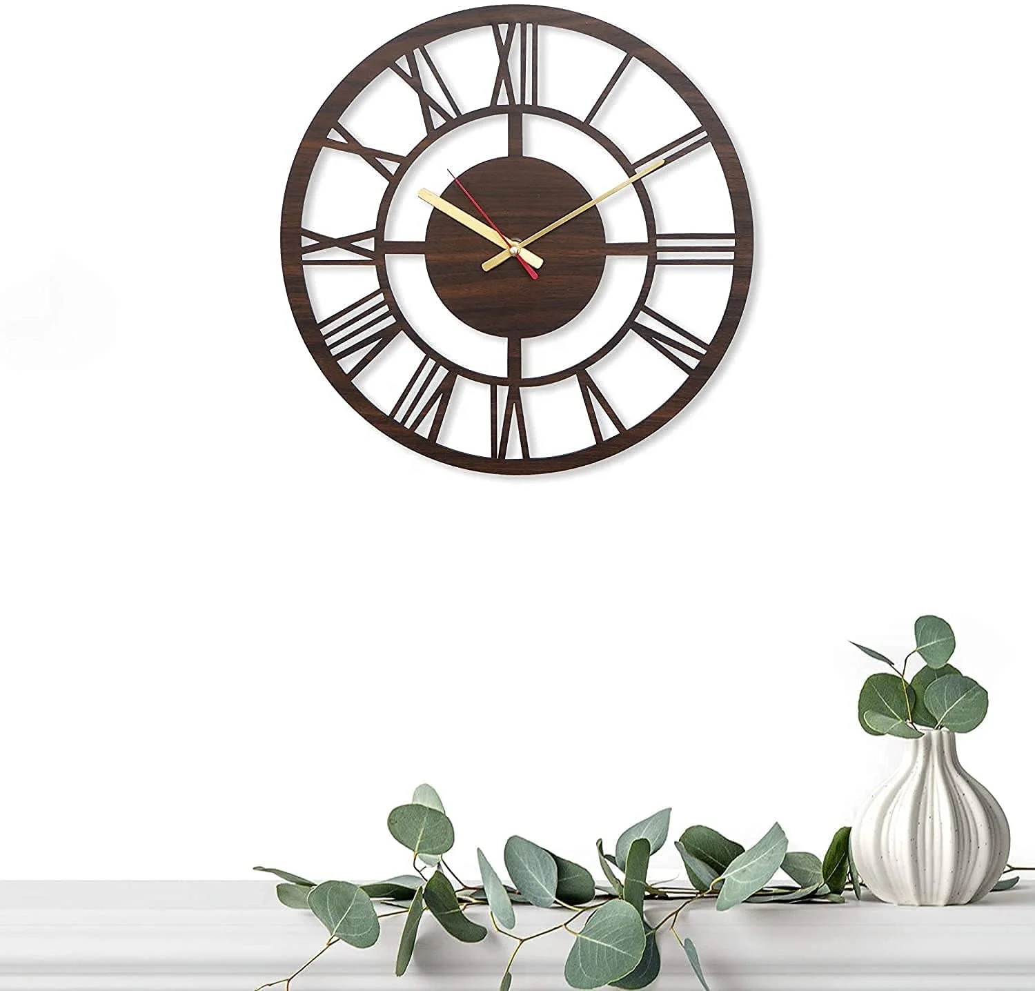 Roman Wheel Wooden Silent Movement Wall Clock To Decorate Room Walls High Quality Natural Wooden Wall Clock Hot Selling