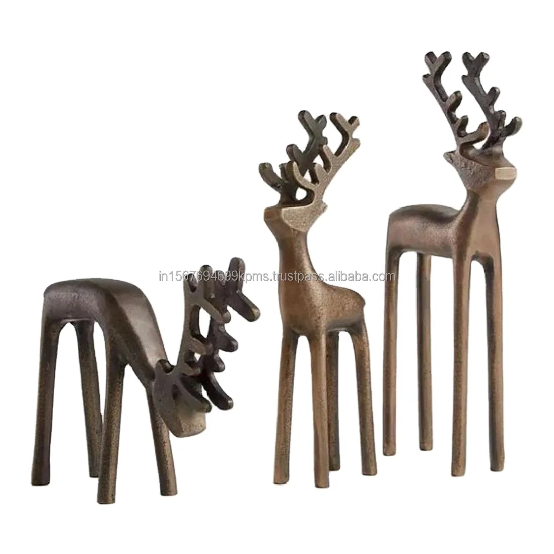 3 Pieces Cast Metal Christmas Reindeer Objects Festival Decorative Ornaments Handmade Solid Santa Deer In Different Positions