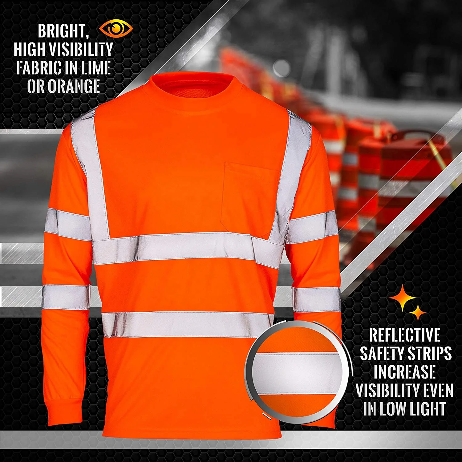 Custom High Visibility Reflective Safety TShirt Construction HiViz Work Shirts with Pocket TShirts with Long Sleeves for Men