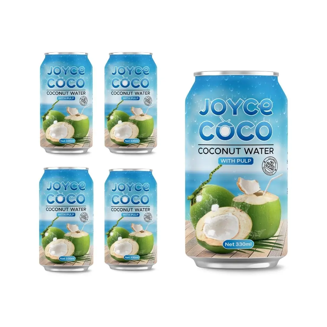 COCO JOYCE 330ml Can (Tinned) Coconut Water Original Puree No Sugar Preservative Free Sample from Vietnam PrivateLabel Supplier