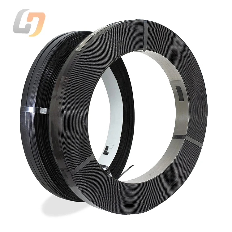 Factory direct price 0.6*16mm black painted waxed oscillated winding steel strapping band steel banding strap steel tape