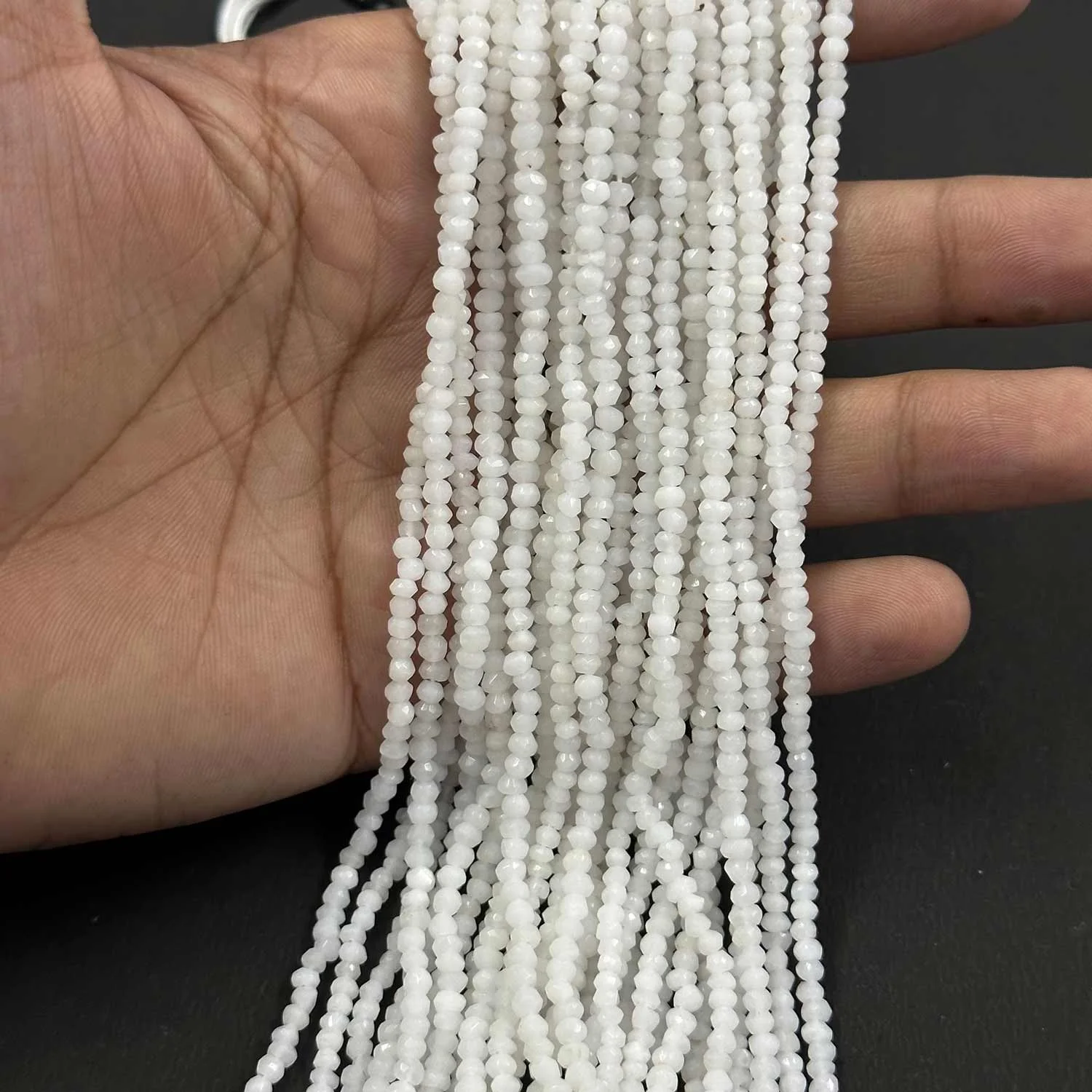 Affordable Price 3mm Natural White Agate Faceted Rondelle Loose Gemstone Beads for Bracelet Making Custom Size Genuine Beads