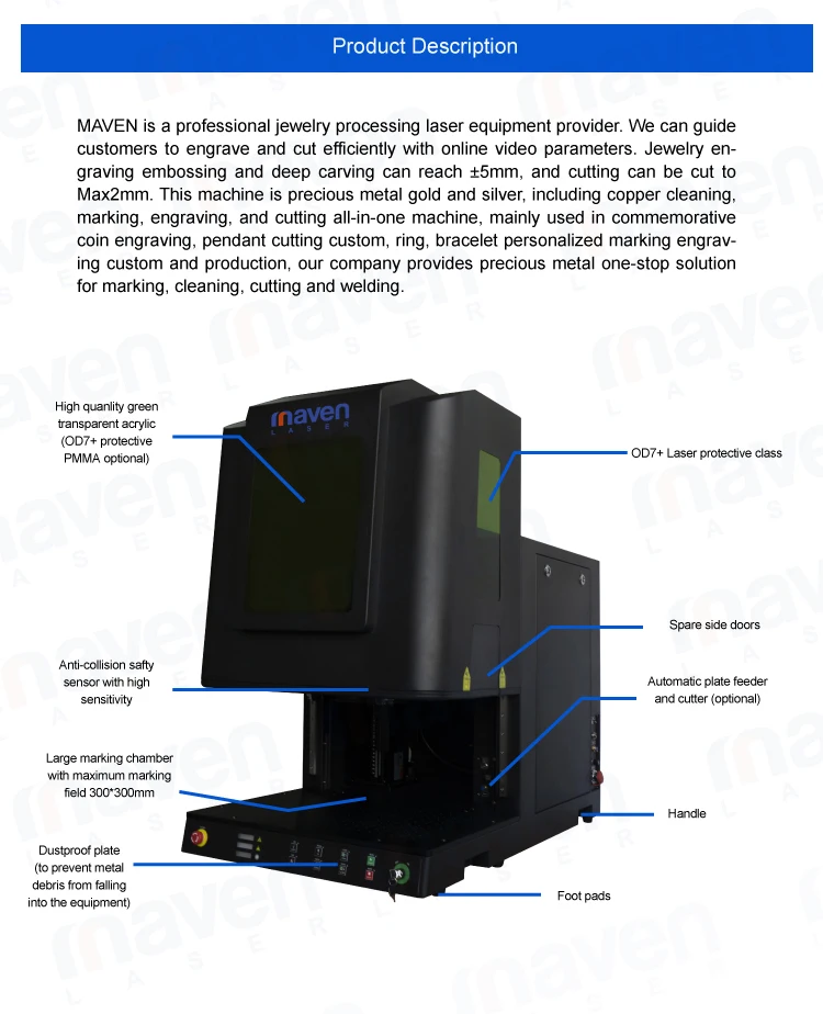 Desktop 200w Enclosed Type Electrical Door Laser Engraving Cutting Machine for Gold Silver Metals with Laser protection Glass