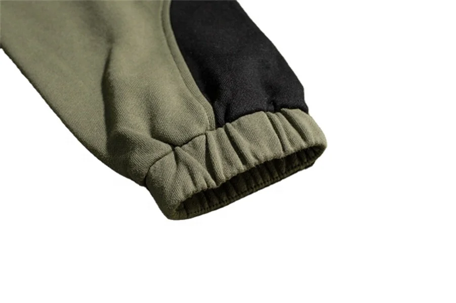 Wholesale custom unisex patchwork pullover kangaroo pocket half button long sleeve polyester fleece casual hooded plus sweater