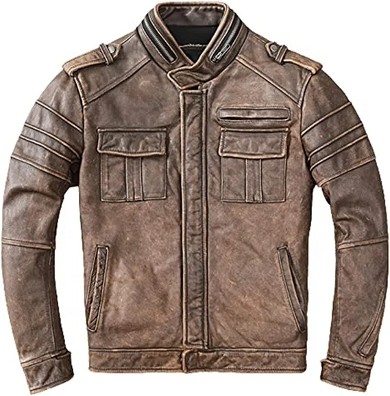 top Quality vintage genuine sheepskin leather jackets for men black Genuine Leather Jacket Men for Bikers Waxed Cafe Racer Vint