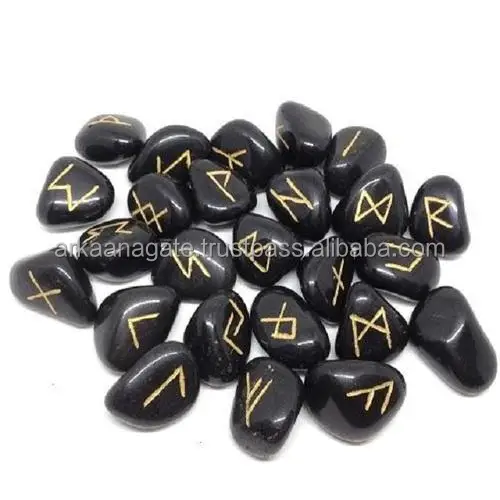 Wholesale Black Rune stones Set rock shine polished chakra crystals healing for healing